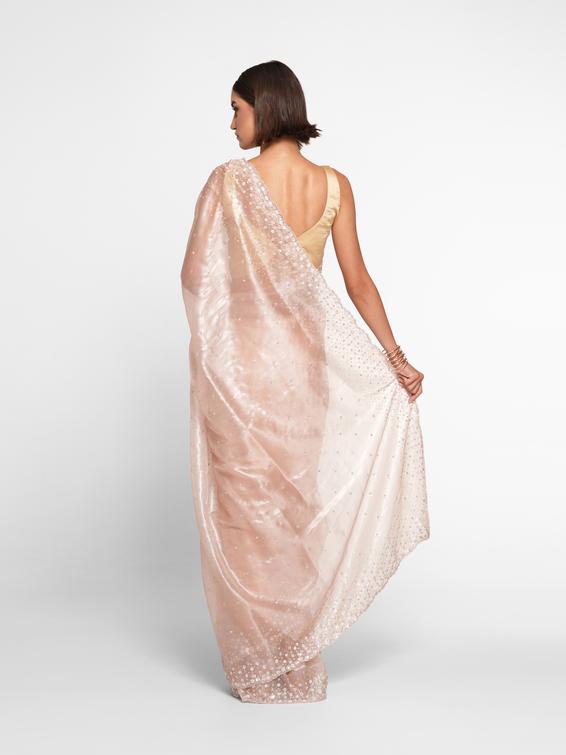Twamev Women Twinkling Pink Hand Embroidery Saree