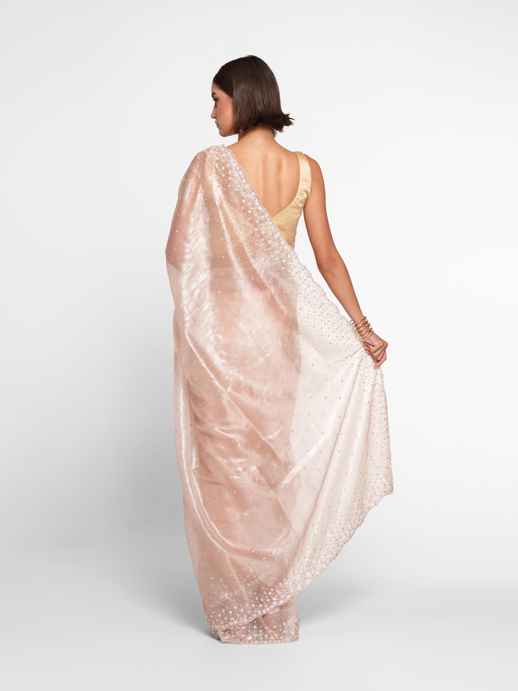 Twamev Women Twinkling Pink Hand Embroidery Saree