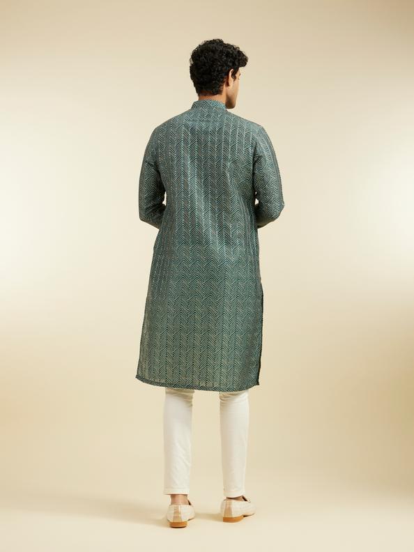 Diwas Men Bottle Green Chevron Printed Kurta