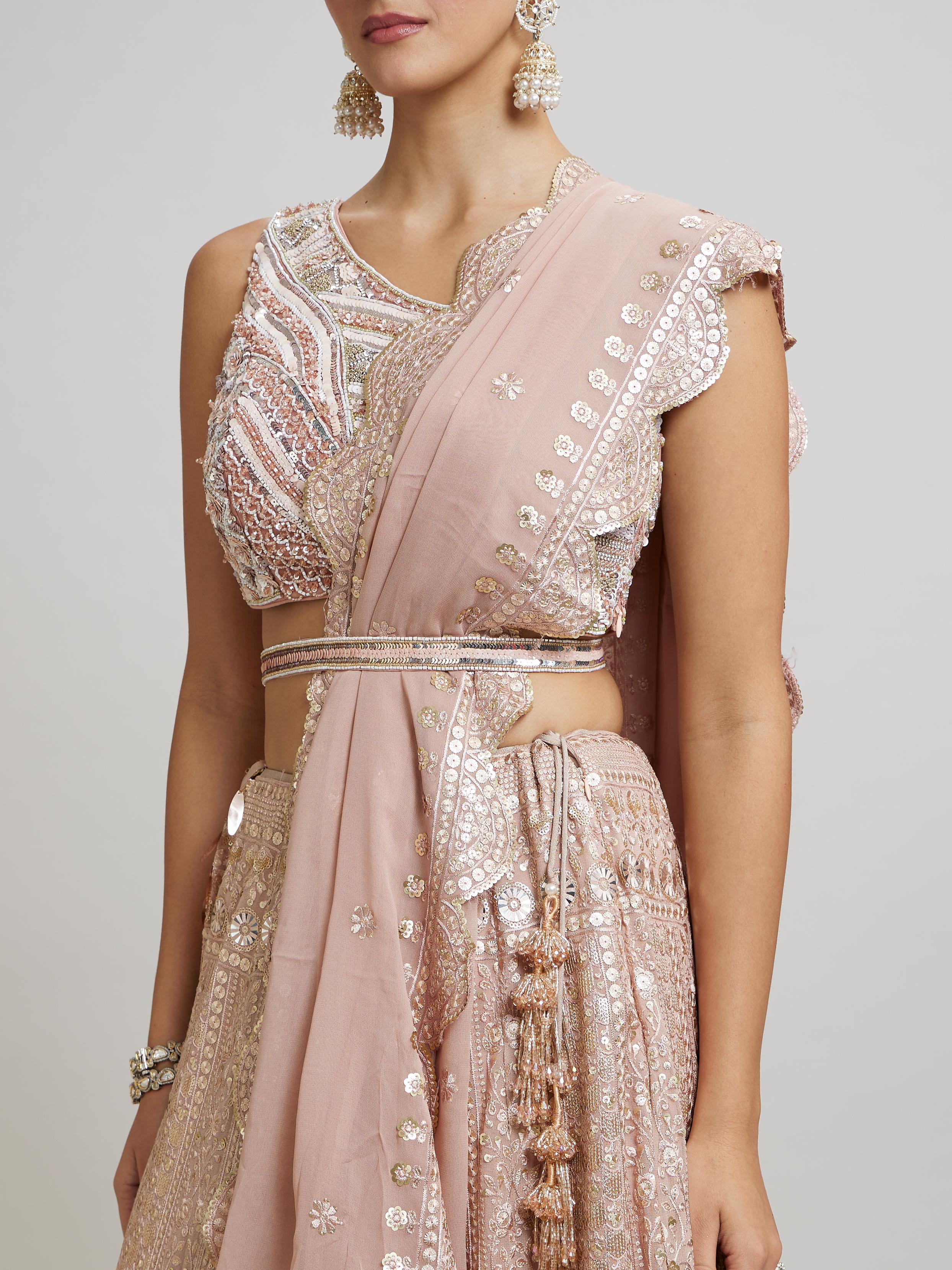 Twamev Women Blossom Pink Georgette Lehenga