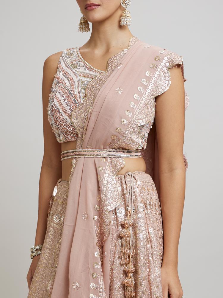 Twamev Women Blossom Pink Georgette Lehenga