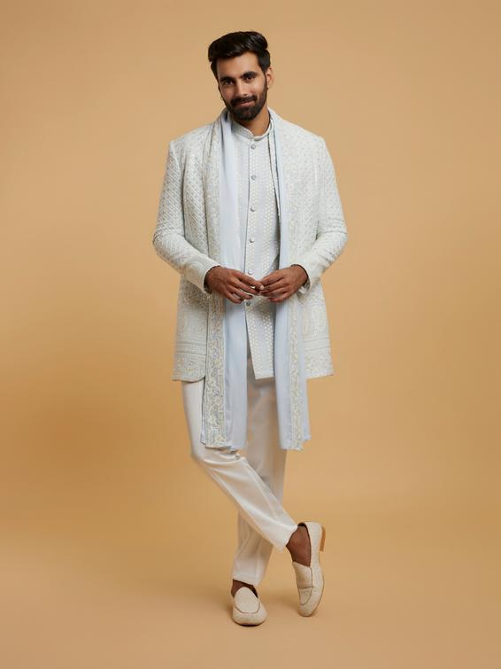 Twamev Men Light Blue Grandeur Indo Western
