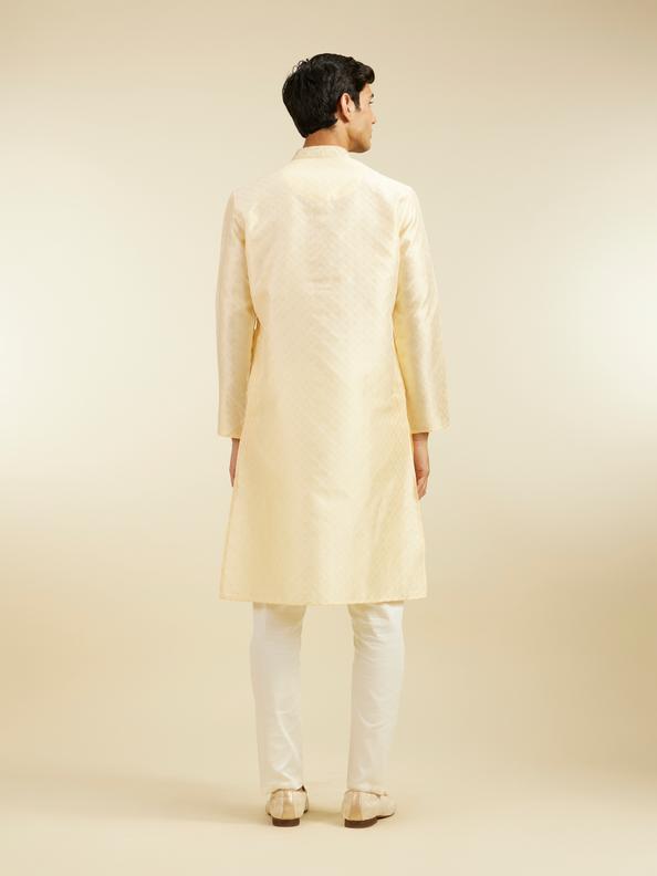 Diwas Men Sand Beige Grid Patterned Kurta with Embroidered Placket