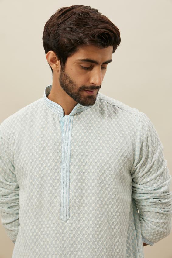 Twamev Men Powder Blue Chikankari Kurta Set