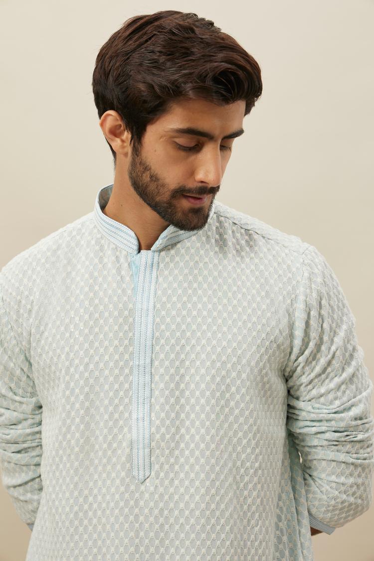Twamev Men Powder Blue Chikankari Kurta Set