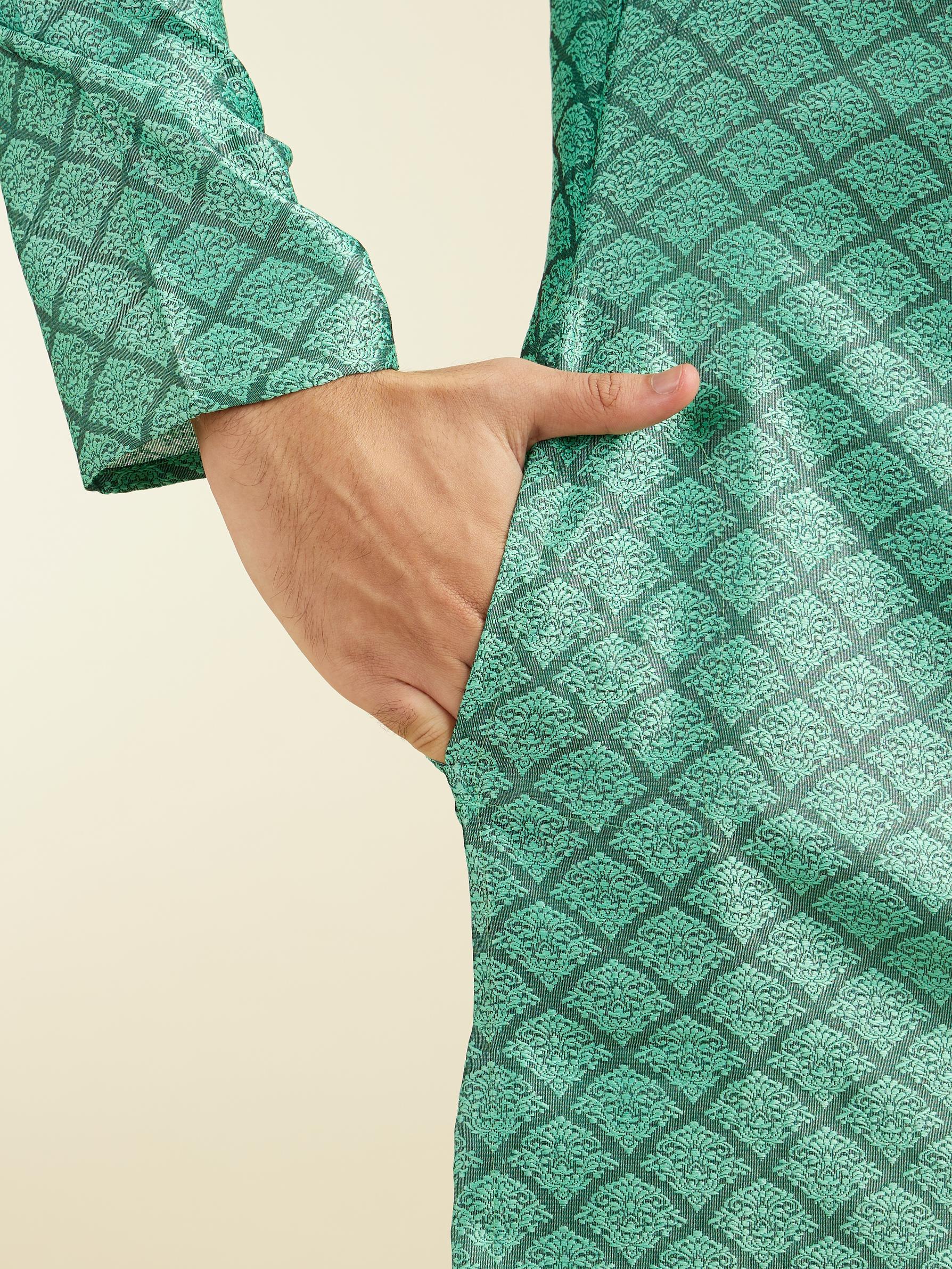 Diwas Men Soft Green Jaal Patterned Kurta