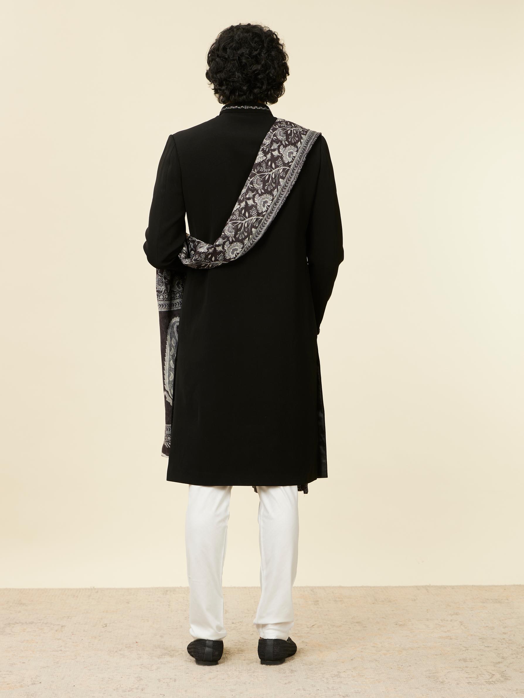 Twamev Men Classic Black Achkan Style Indo Western Set with Dupatta