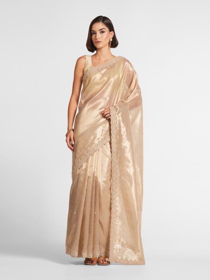 Twamev Women Radiant Gold Tissue Saree