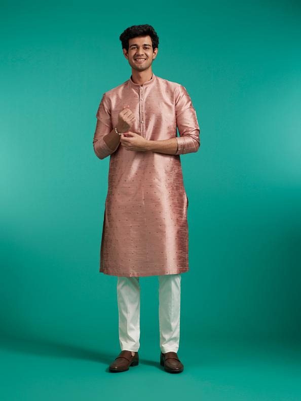 Diwas Men Peach Blossom Kurta with Dotted Boond Pattern