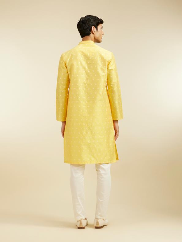 Diwas Men Sunshine Yellow Buta Embroidered Kurta with Sequin
