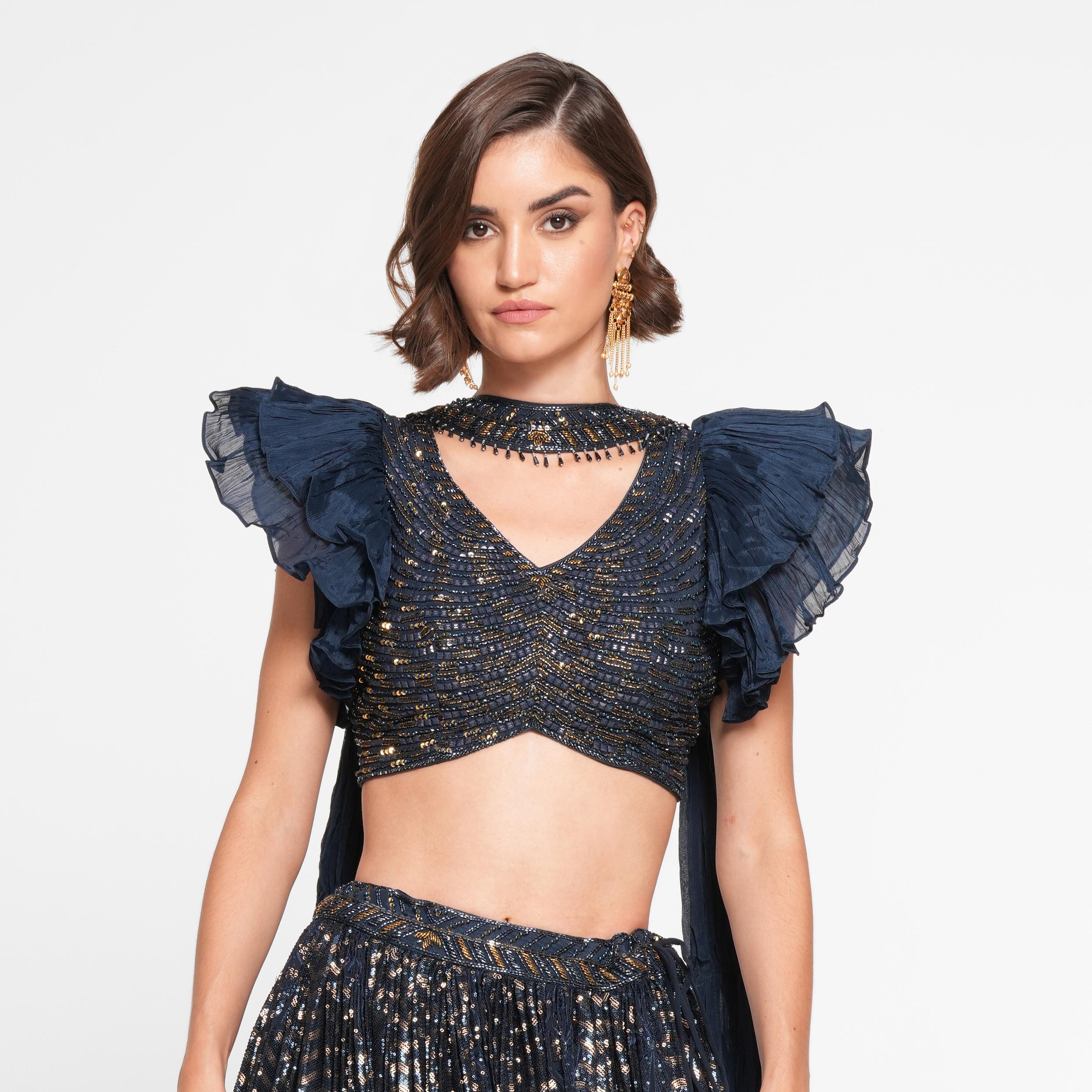 Twamev Women Ethereal Indigo Blue Skirt Top Ensemble