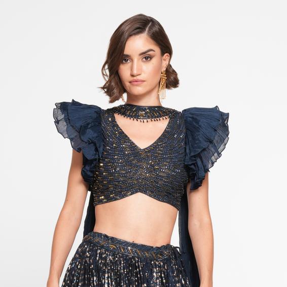Twamev Women Ethereal Indigo Blue Skirt Top Ensemble