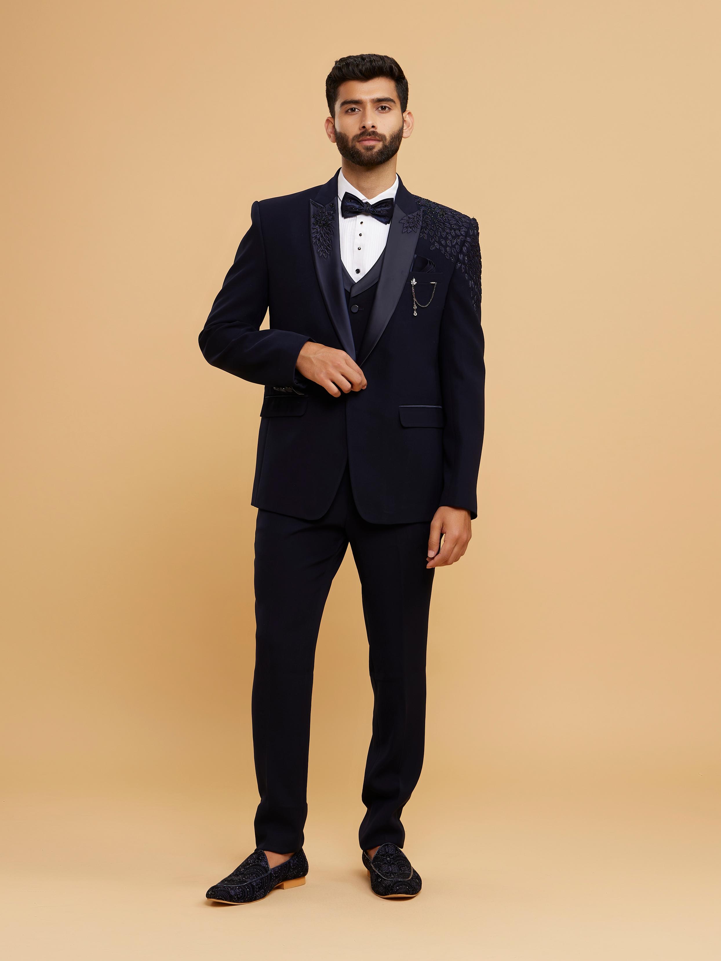 Twamev Men Dark Blue Celebratory Suit Set