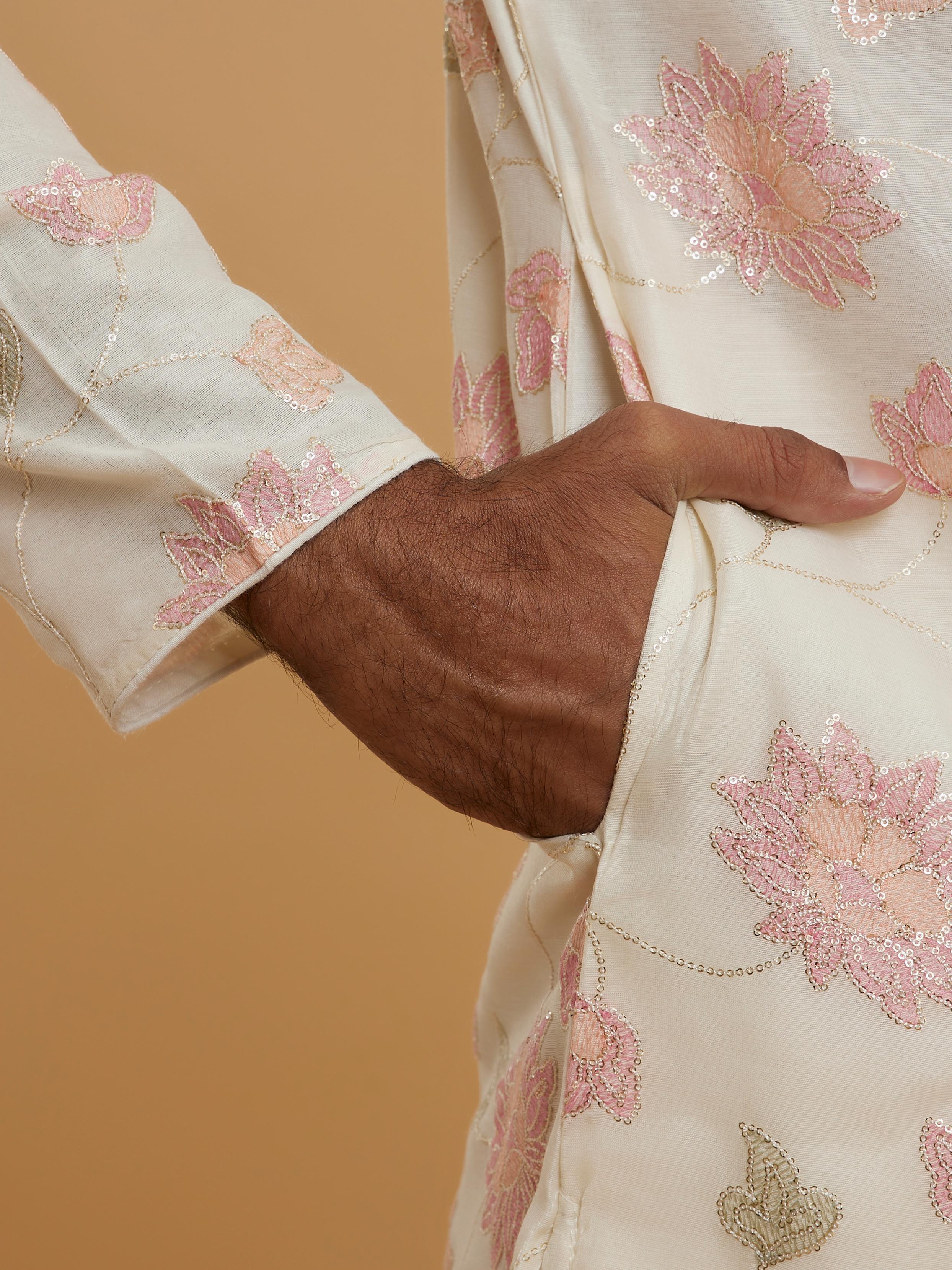 Twamev Men Elegant Cream Chanderi Kurta Pajama