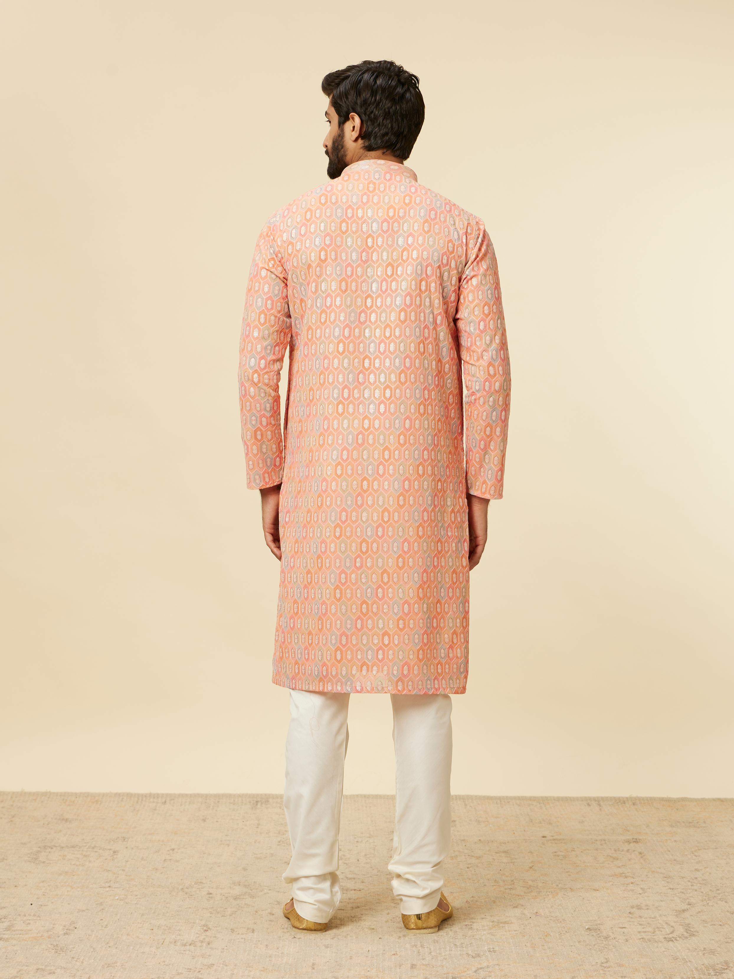 Twamev Men Peach Hexagonal Patterned Kurta Set