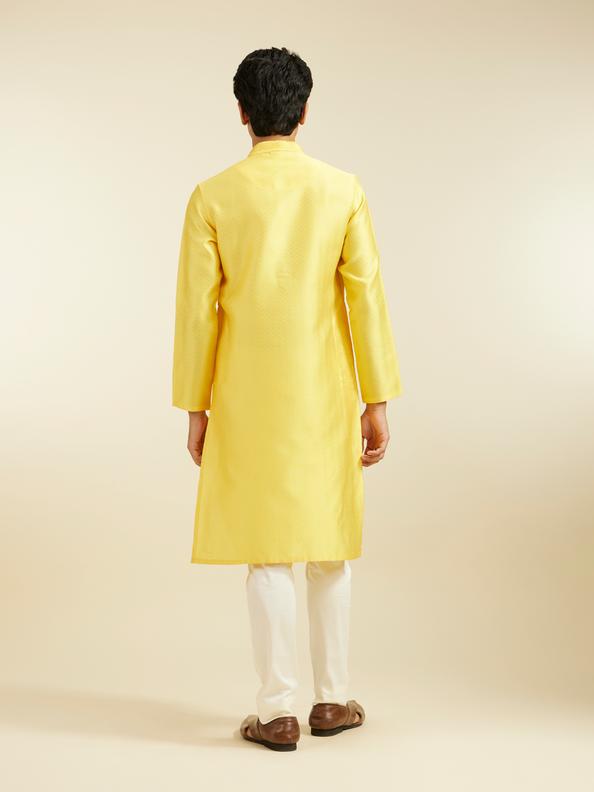 Diwas Men Buttercup Yellow Chevron Patterned Kurta