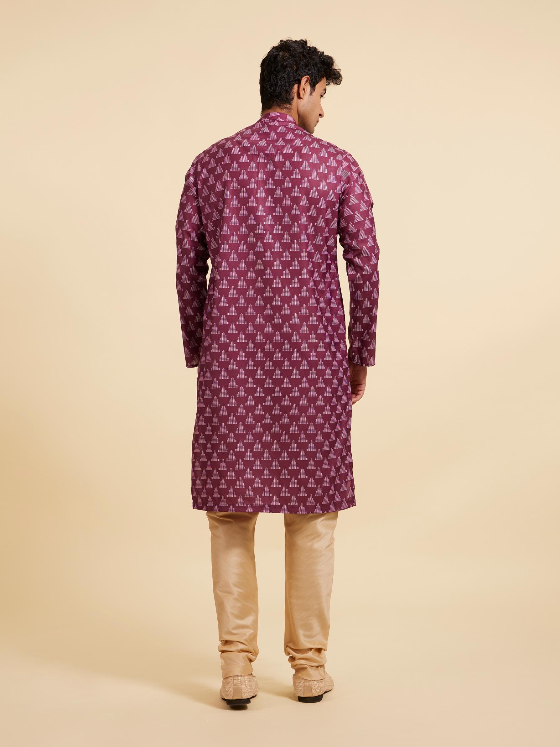 Diwas Men Damson Purple Kurta with Gopuram Motifs