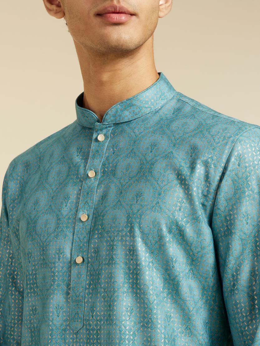 Diwas Men Aqua Green Medallion Printed Kurta