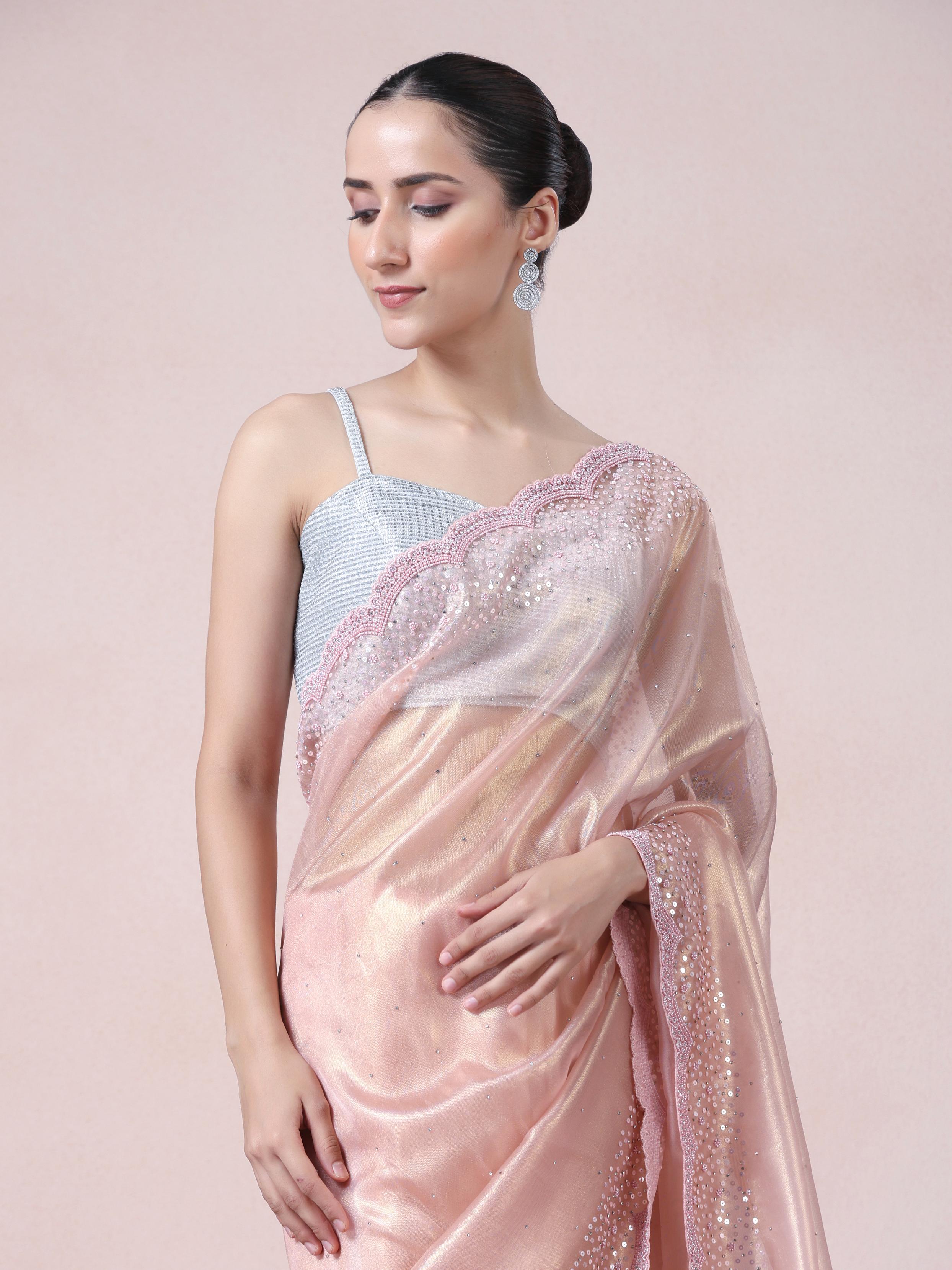 Twamev Women Subtle Luxury Pink Organza Saree