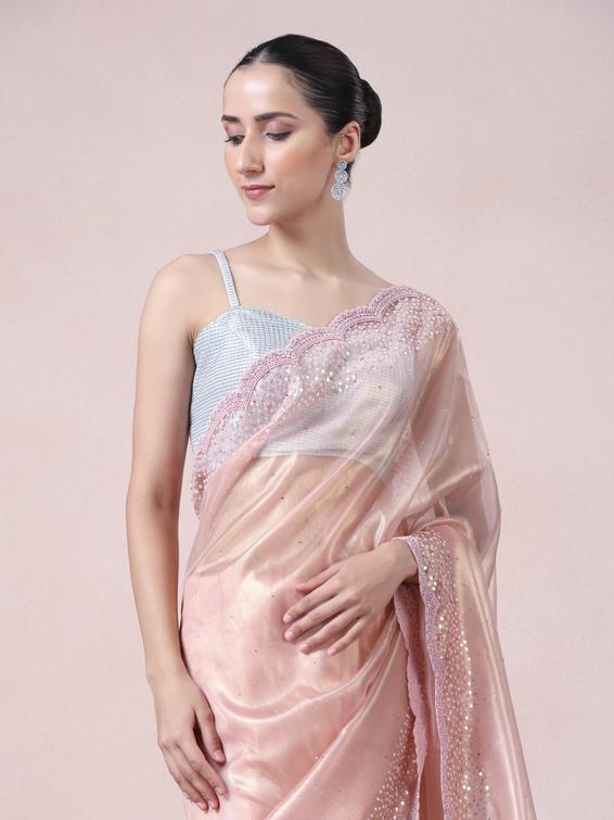 Twamev Women Subtle Luxury Pink Organza Saree