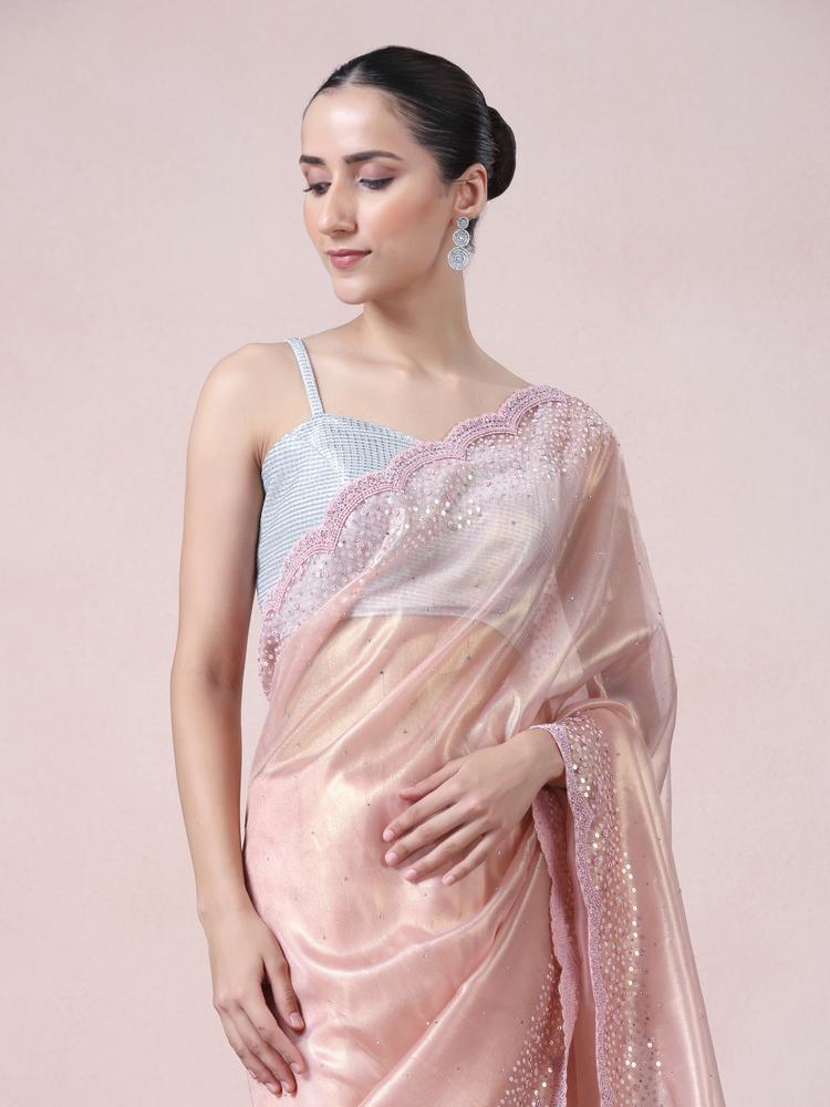 Twamev Women Subtle Luxury Pink Organza Saree