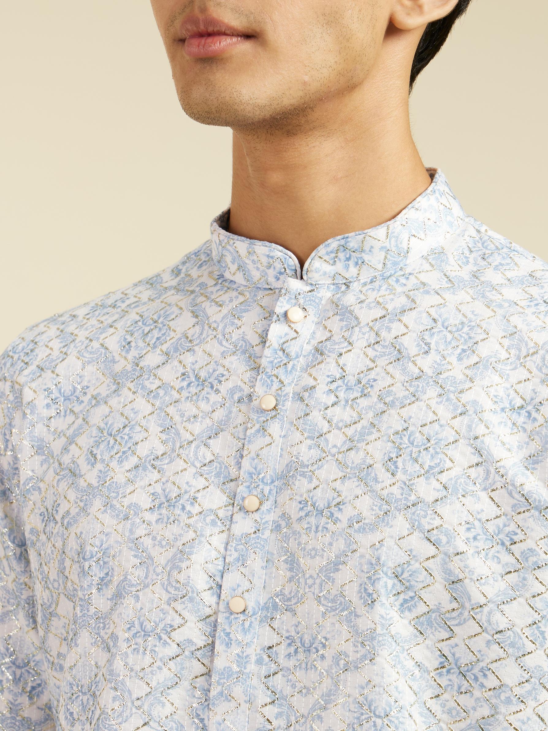 Diwas Men Ice Blue Jaal Medallion Patterned Kurta