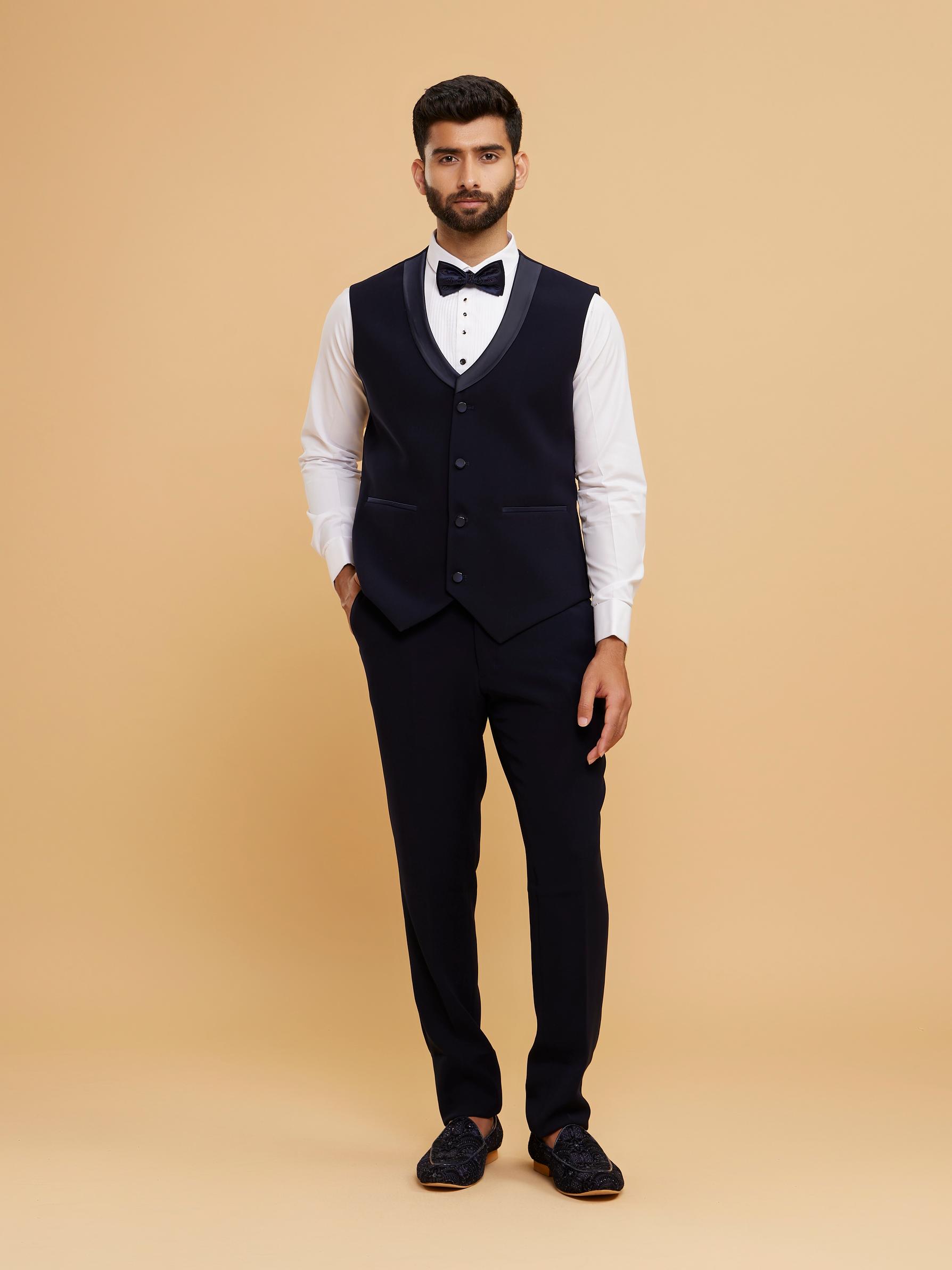Twamev Men Dark Blue Celebratory Suit Set
