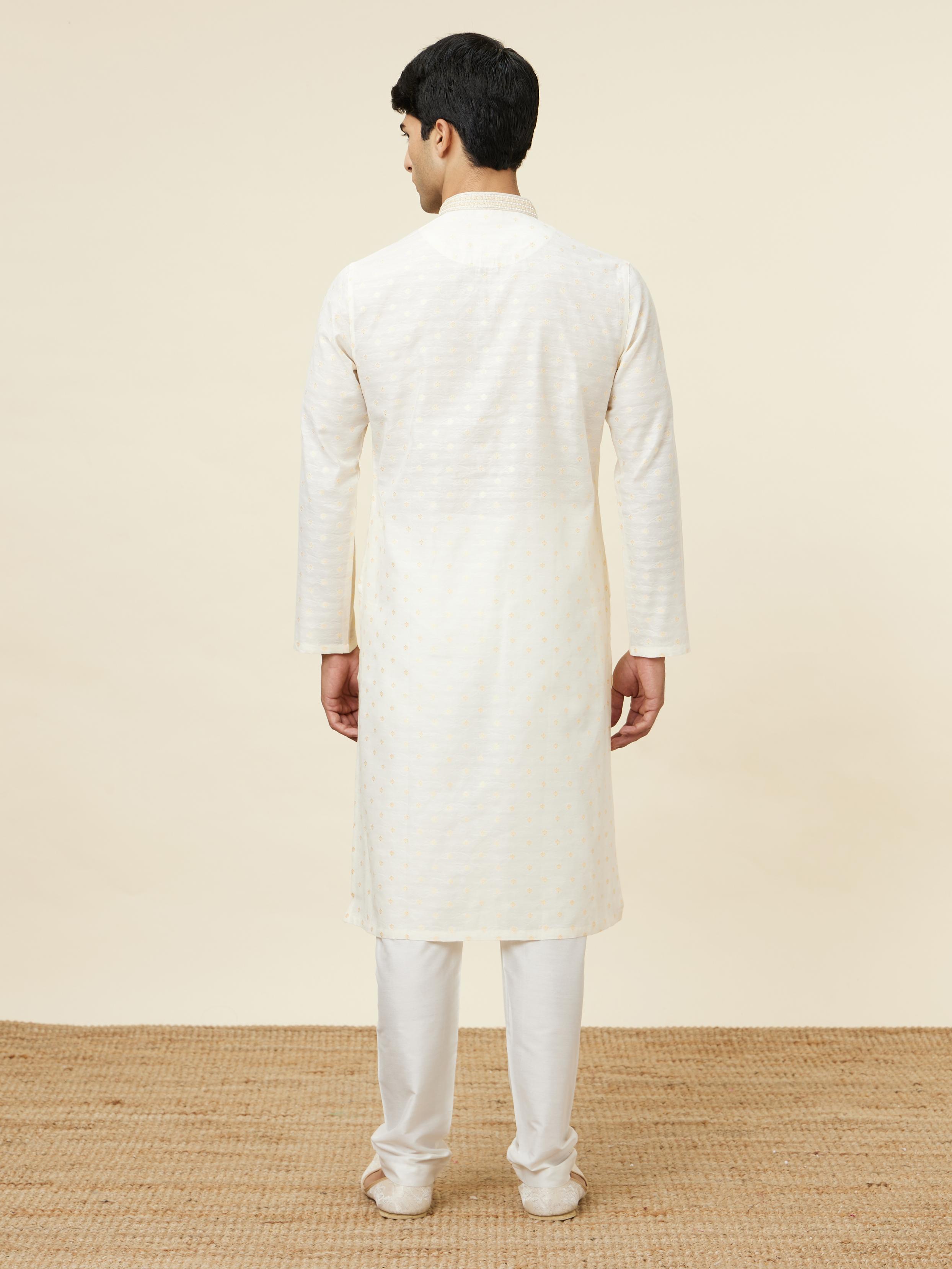 Twamev Men Cannoli Cream Jacquard Patterned Kurta Set