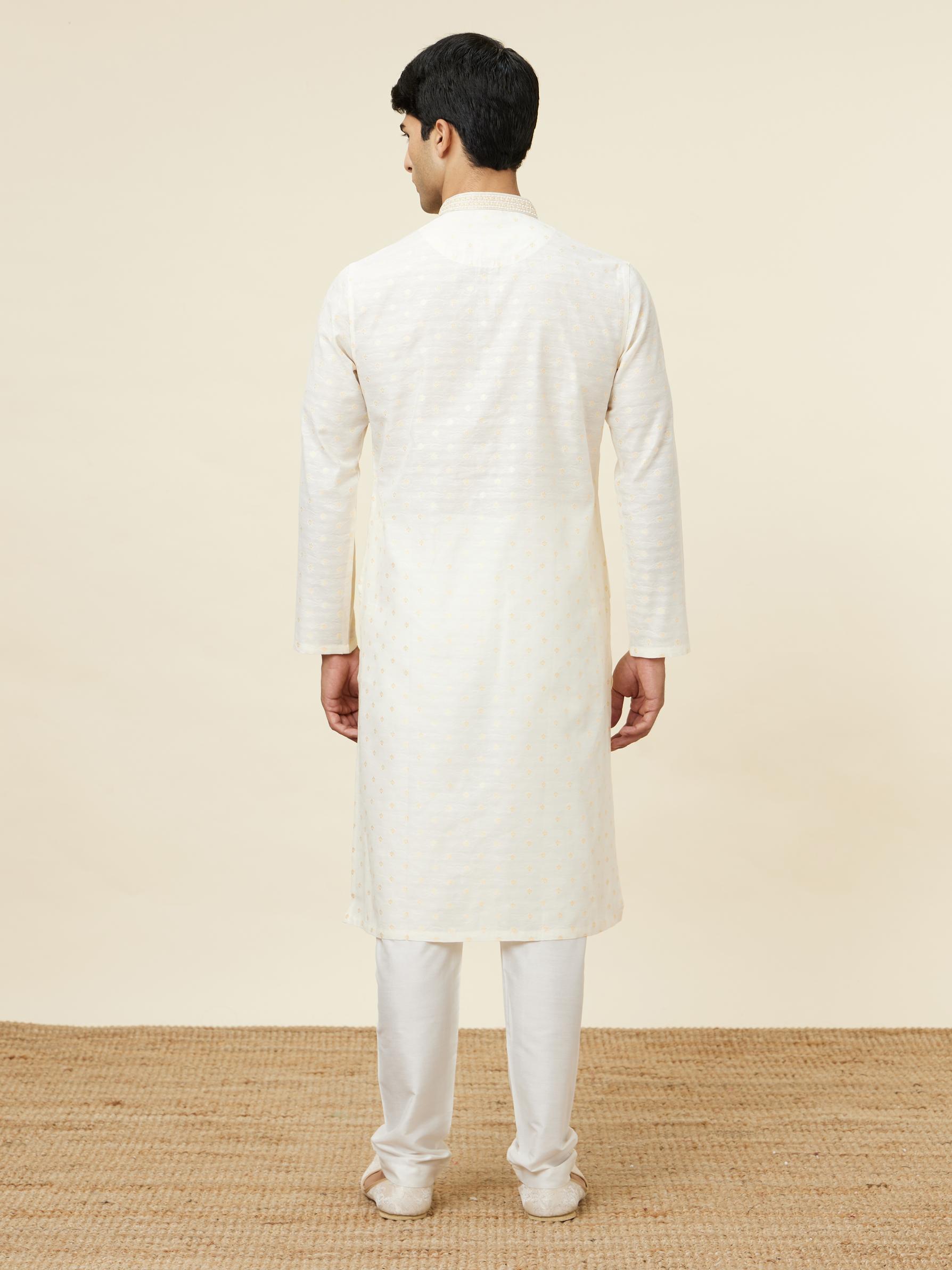 Twamev Men Cannoli Cream Jacquard Patterned Kurta Set