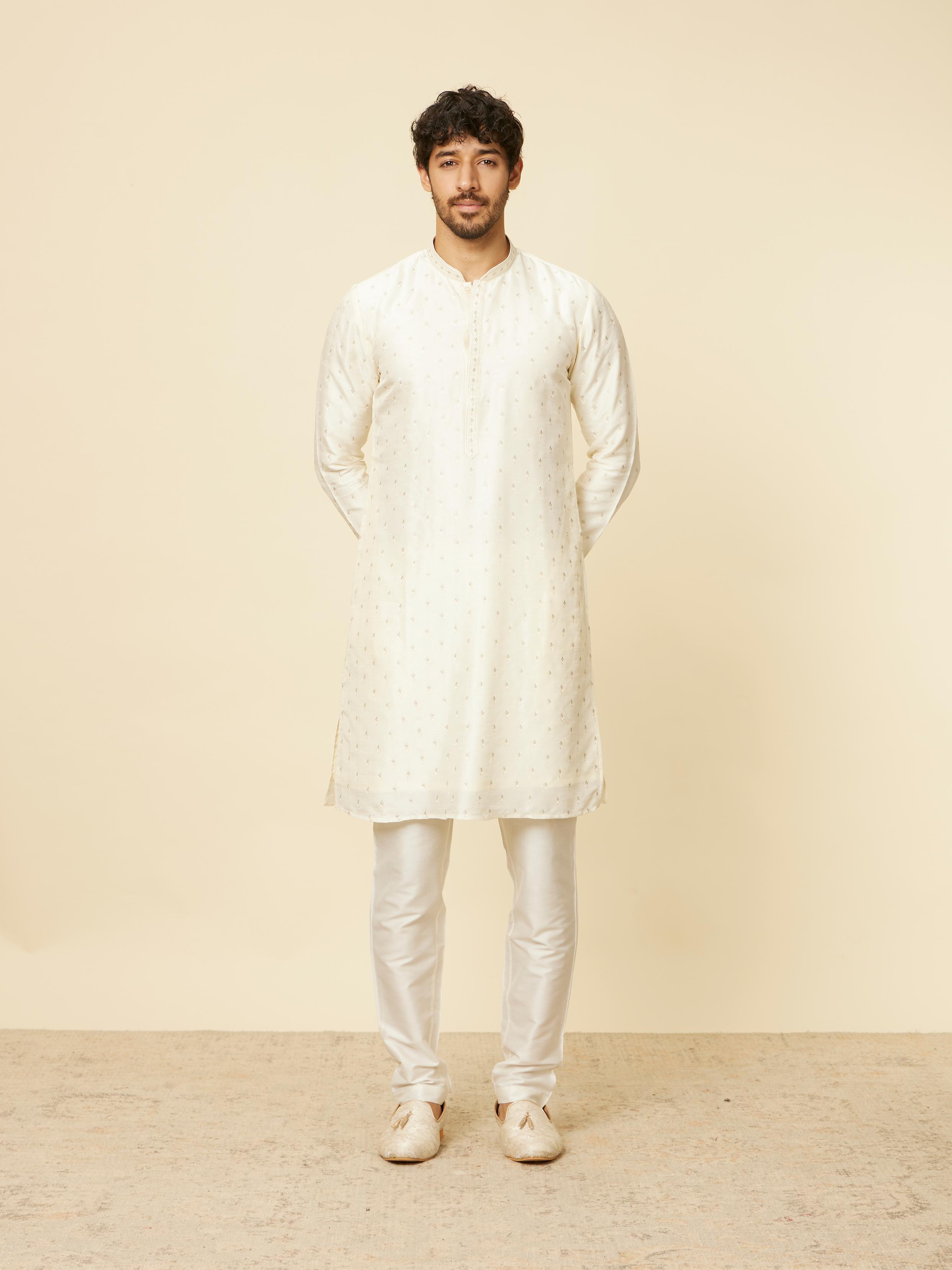 Twamev Men Warm White Self Patterned Jacket set