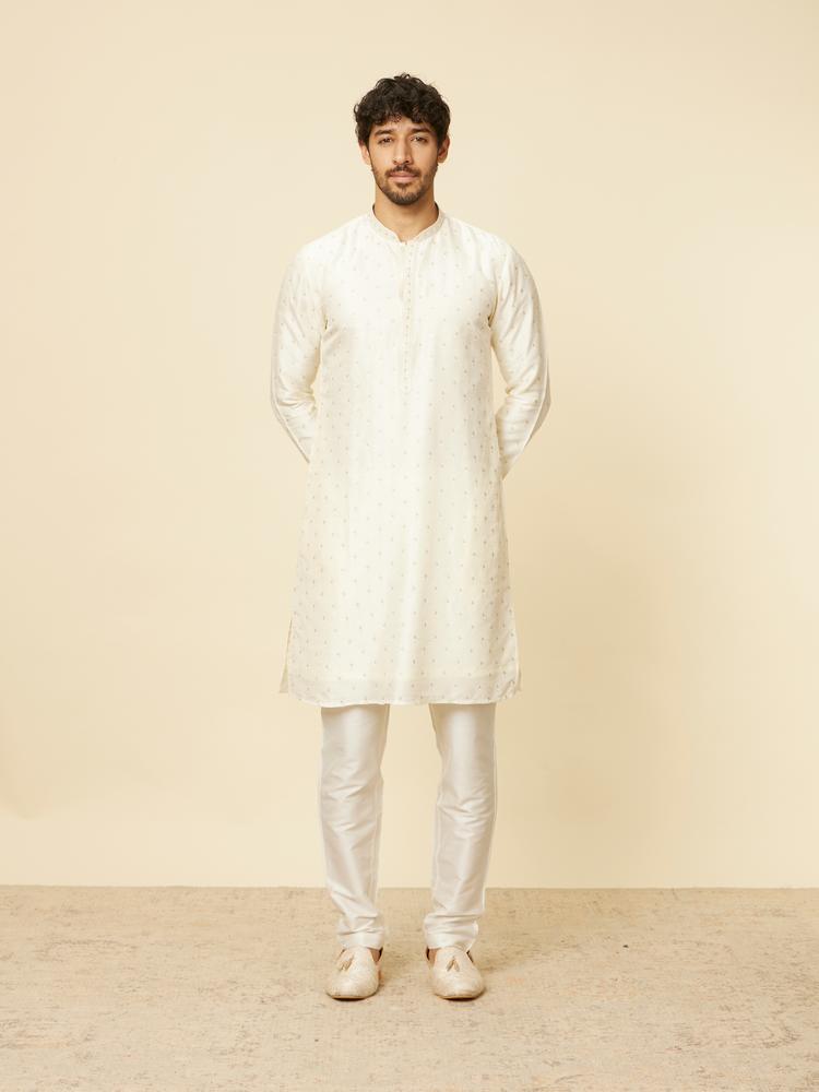 Twamev Men Warm White Self Patterned Jacket set