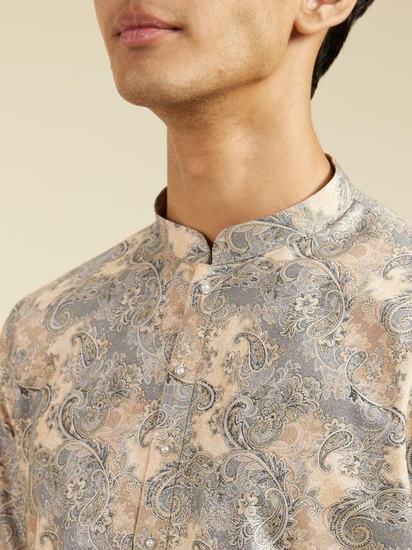 Diwas Men Smoke Grey Paisley Printed Kurta