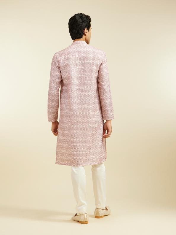 Diwas Men Baby Pink Grid Printed Kurta