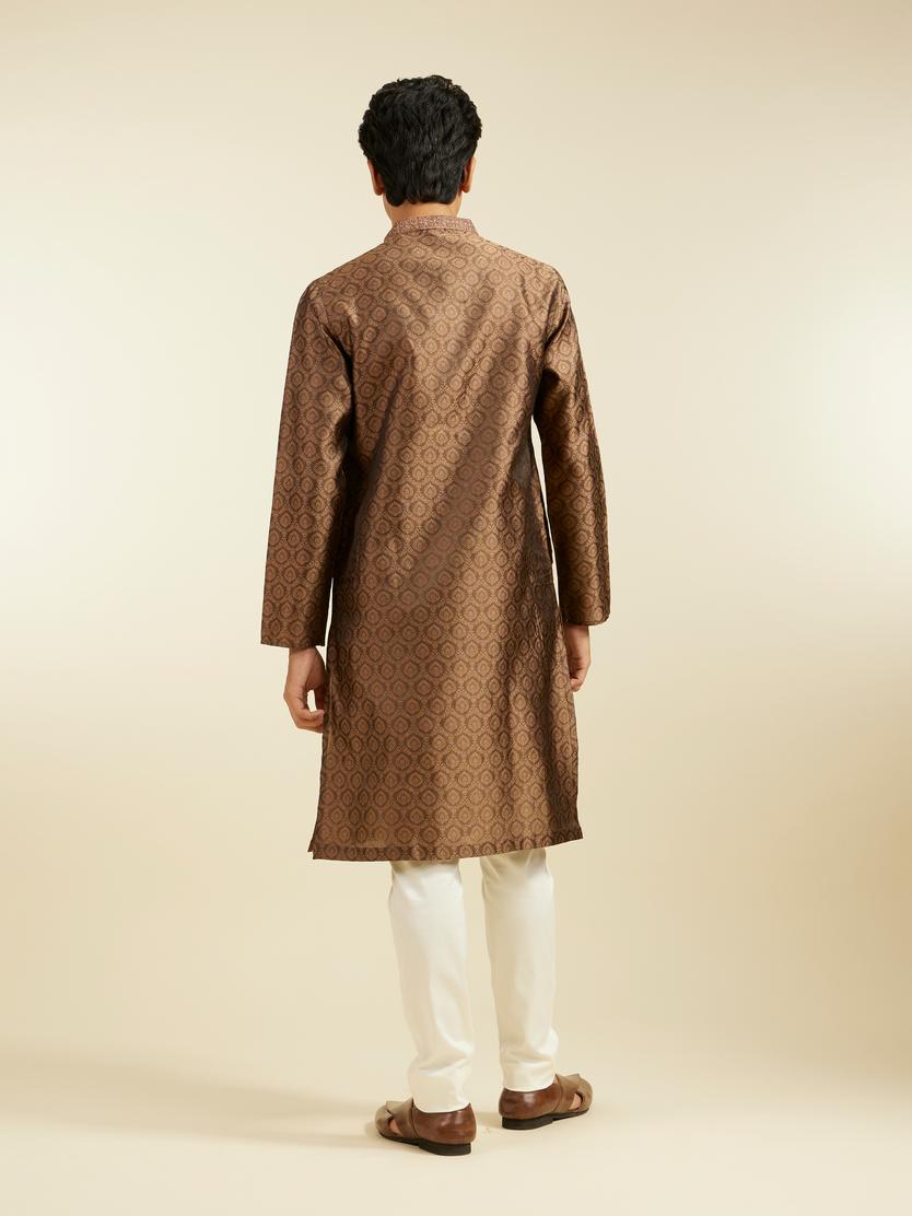 Diwas Men Mocha Brown Jaal Patterned Kurta with Jhallar Motifs