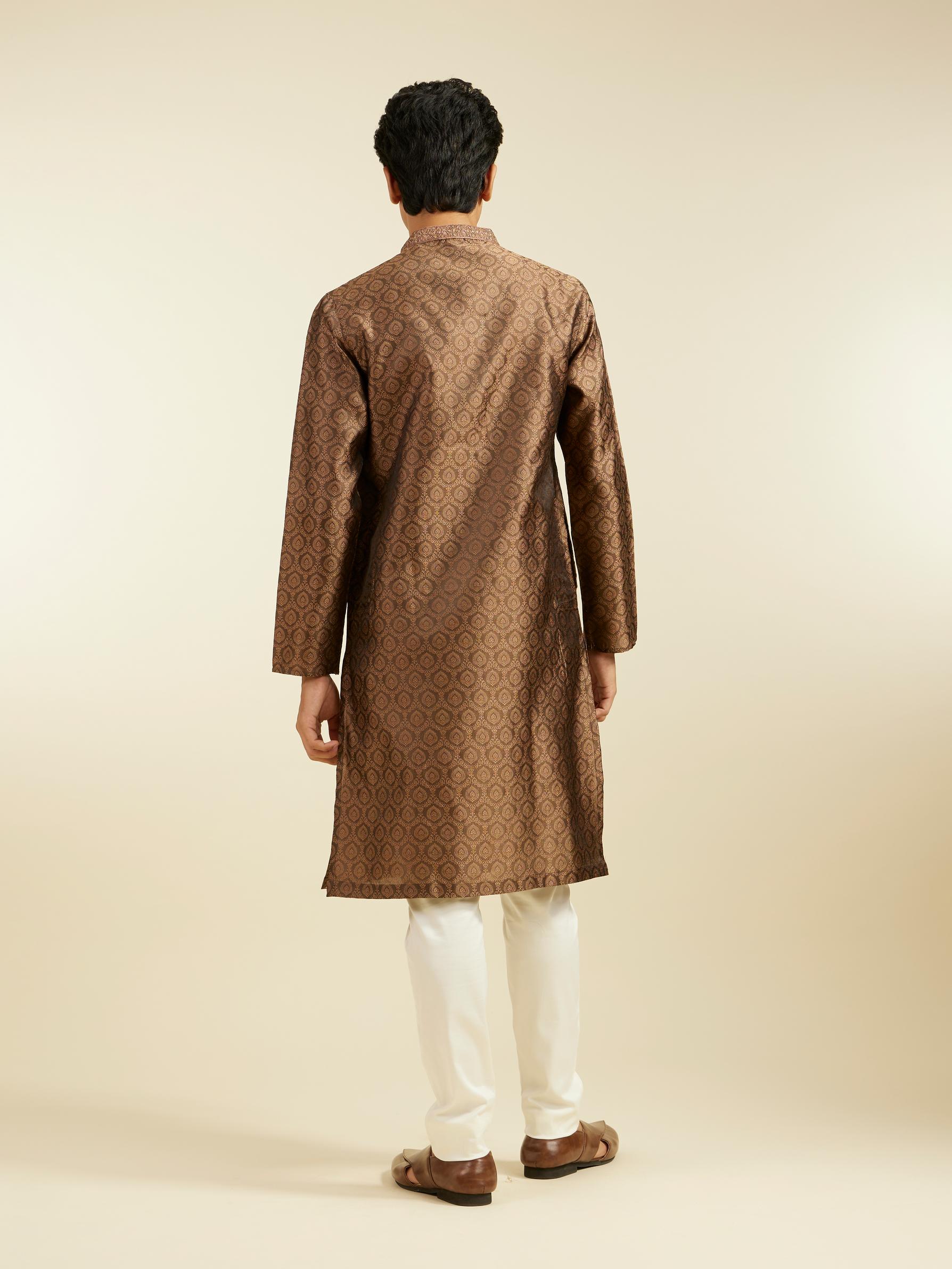Diwas Men Mocha Brown Jaal Patterned Kurta with Jhallar Motifs