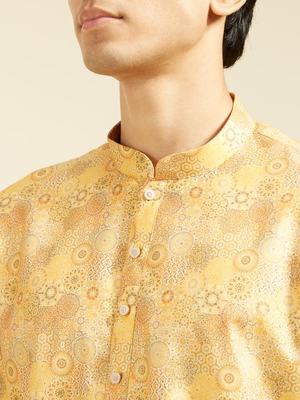 Diwas Men Mustard Yellow Abstract Floral Printed Kurta
