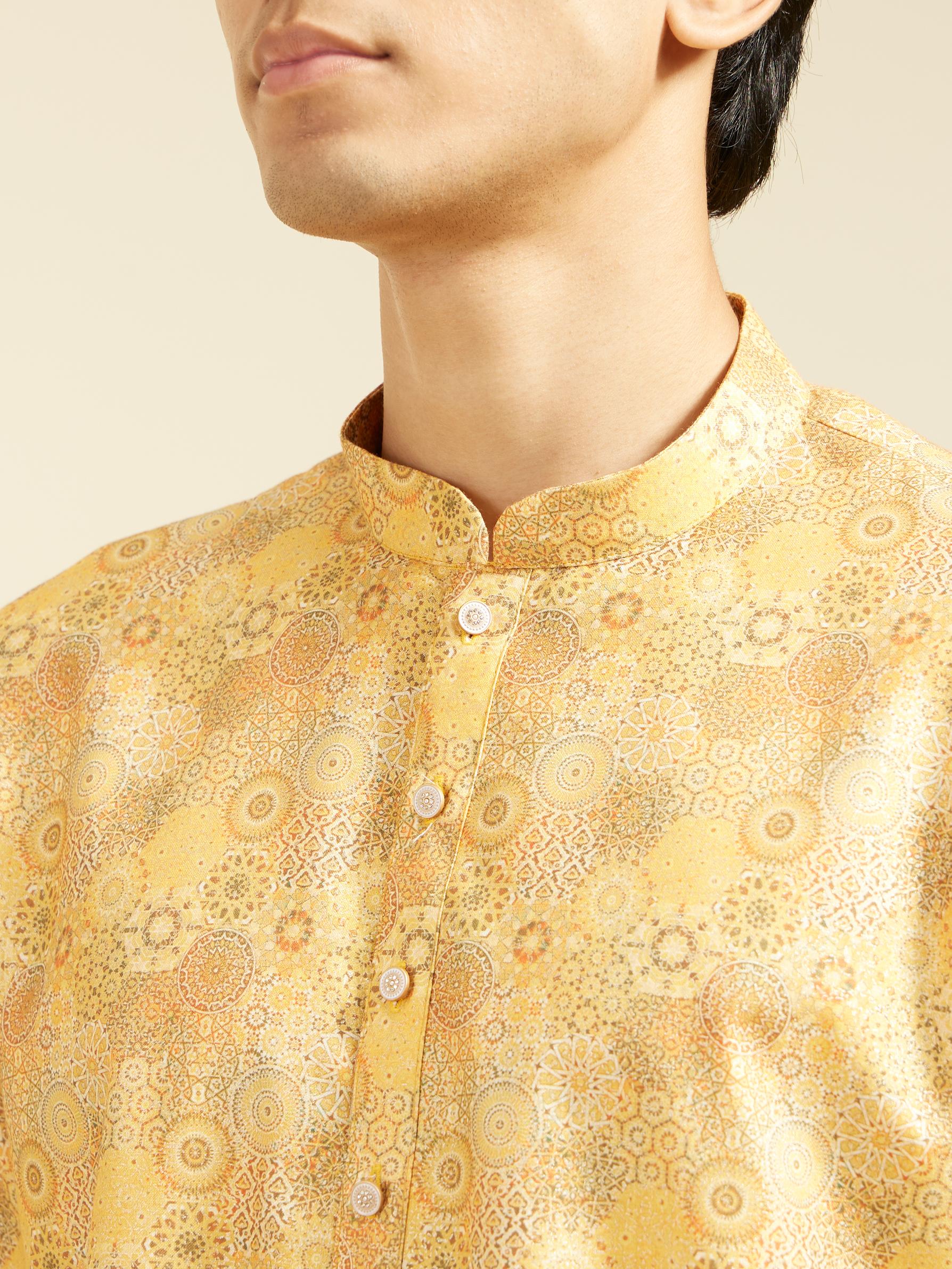 Diwas Men Mustard Yellow Abstract Floral Printed Kurta