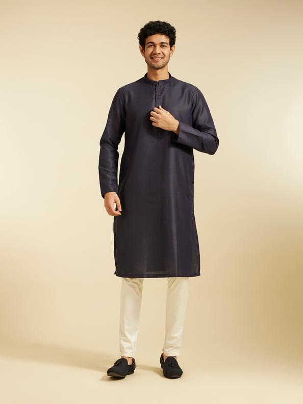 Diwas Men French Navy Blue Plain Classic Kurta