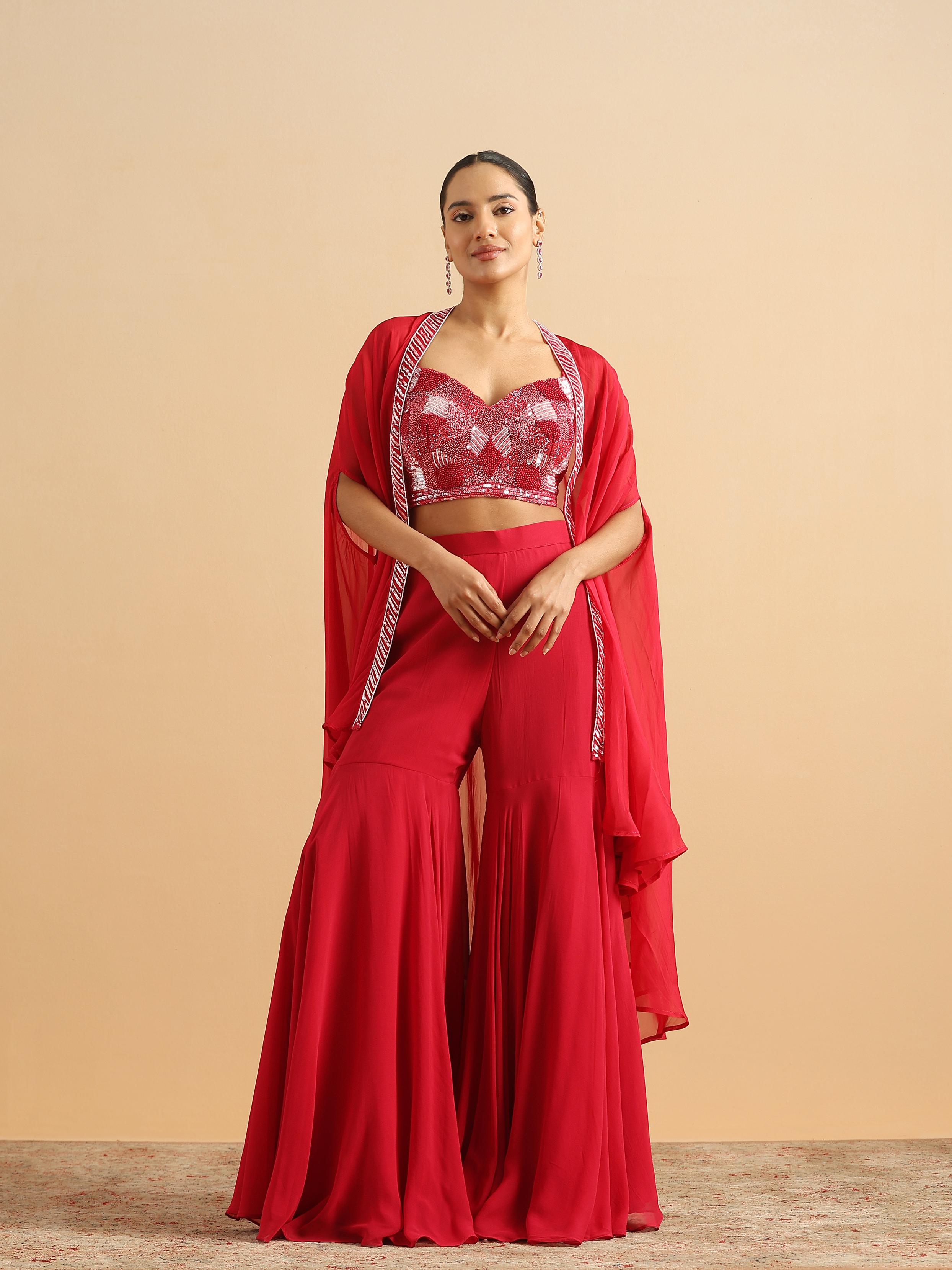 Twamev Women Glamorous Red Partywear Suit