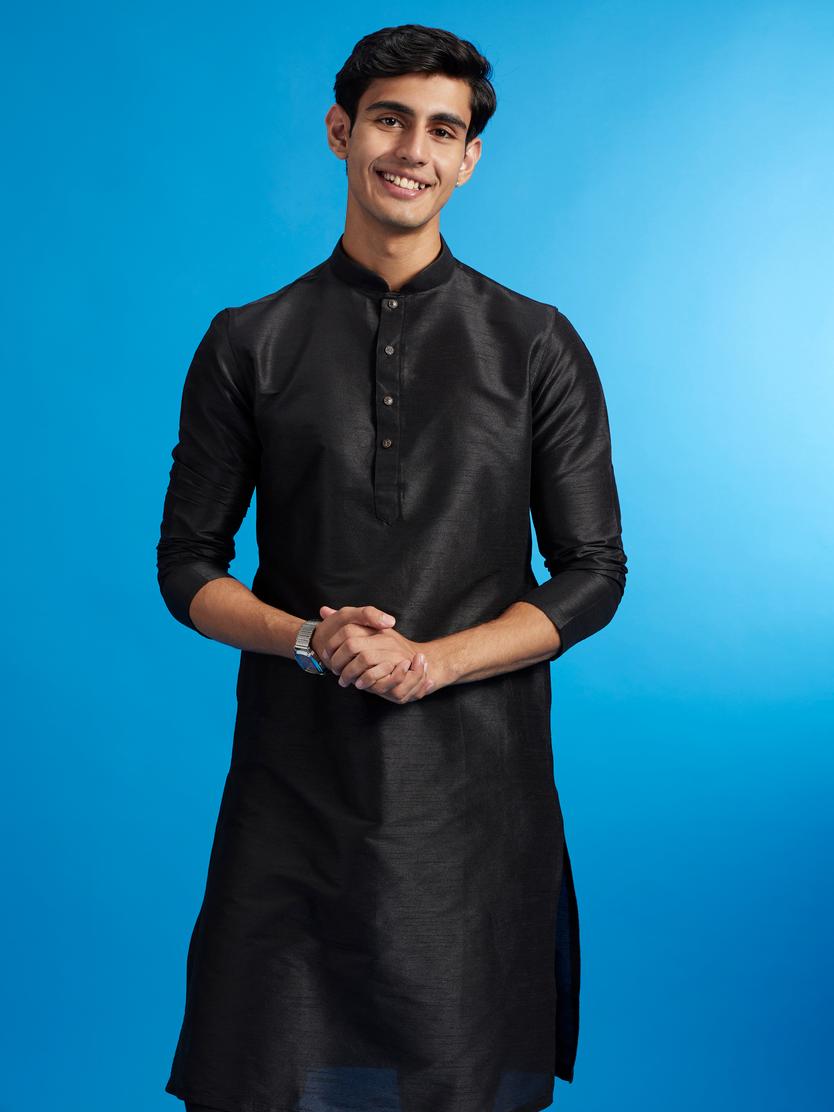 Diwas Men Midnight Black Plain Classic Kurta
