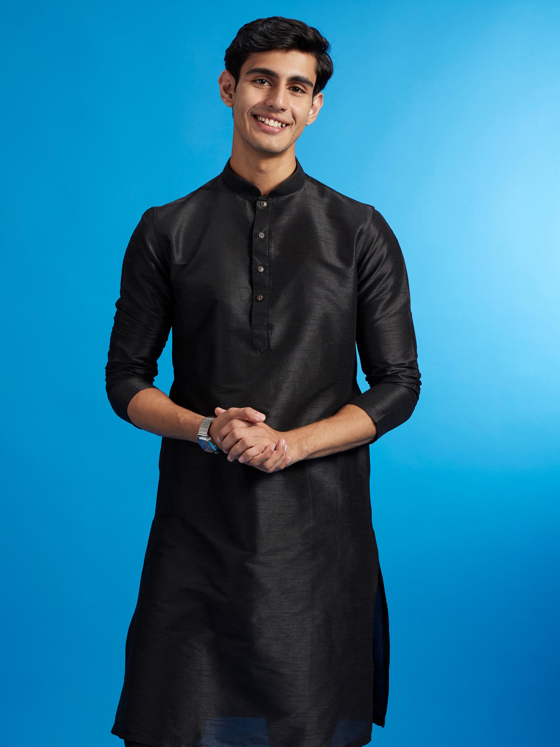 Diwas Men Midnight Black Plain Classic Kurta