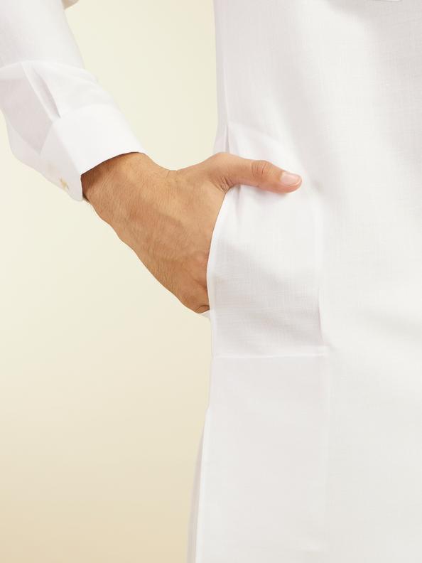Diwas Men Pearl White Paithani Style Kurta with Cuffed Sleeves