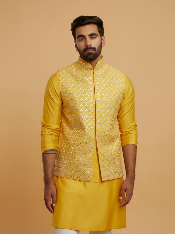 Twamev Men Mustard Majesty Kurta Jacket Set