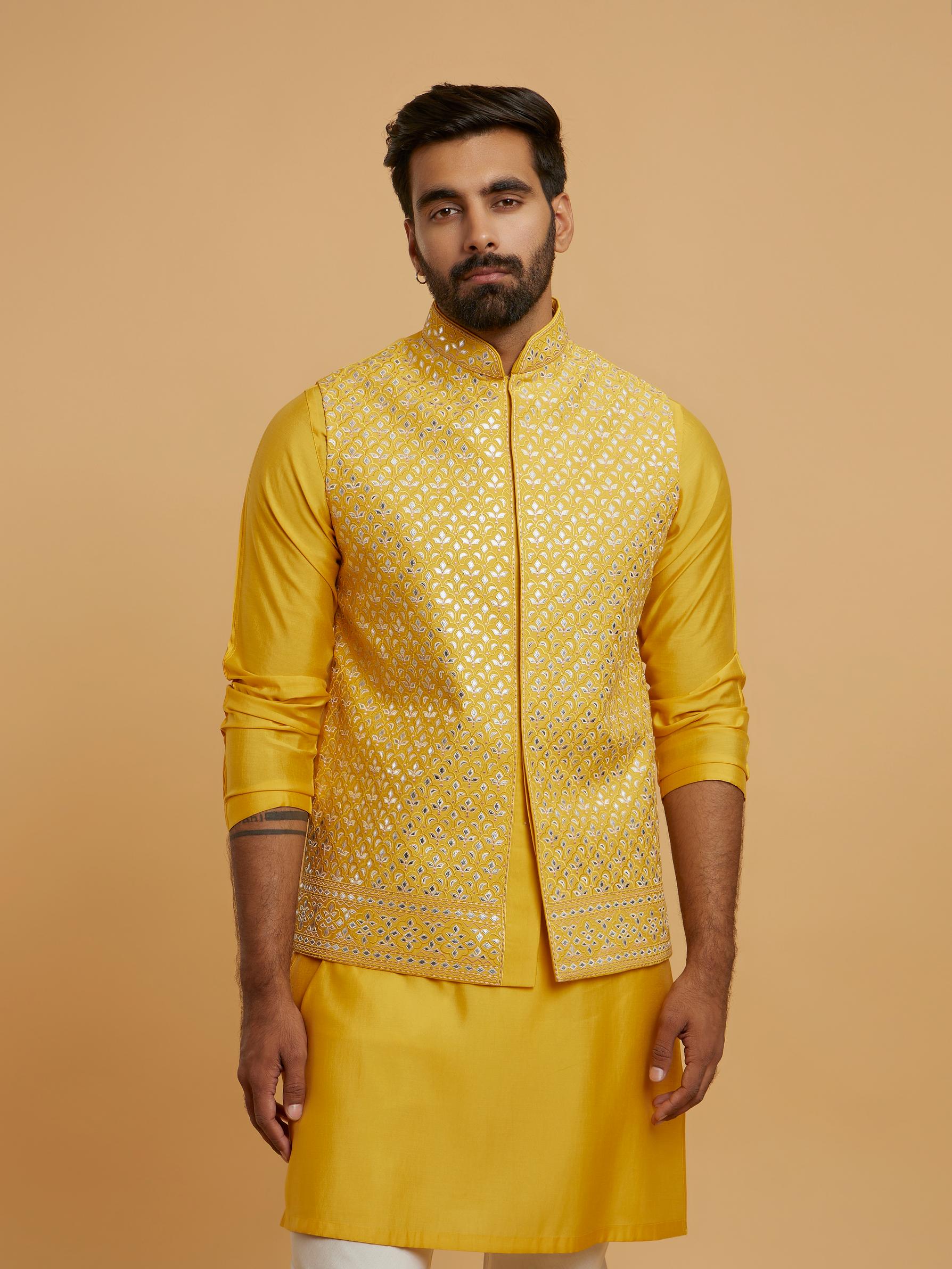 Twamev Men Mustard Majesty Kurta Jacket Set