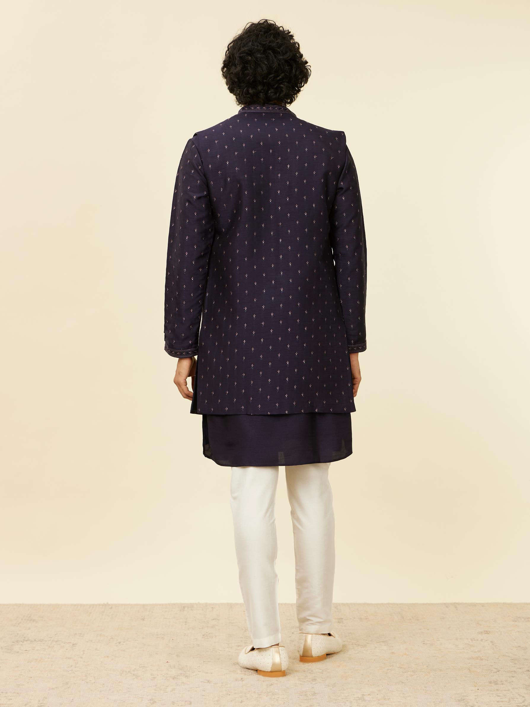 Twamev Men Dark Blue Buta Patterned Kurta Jacket Set