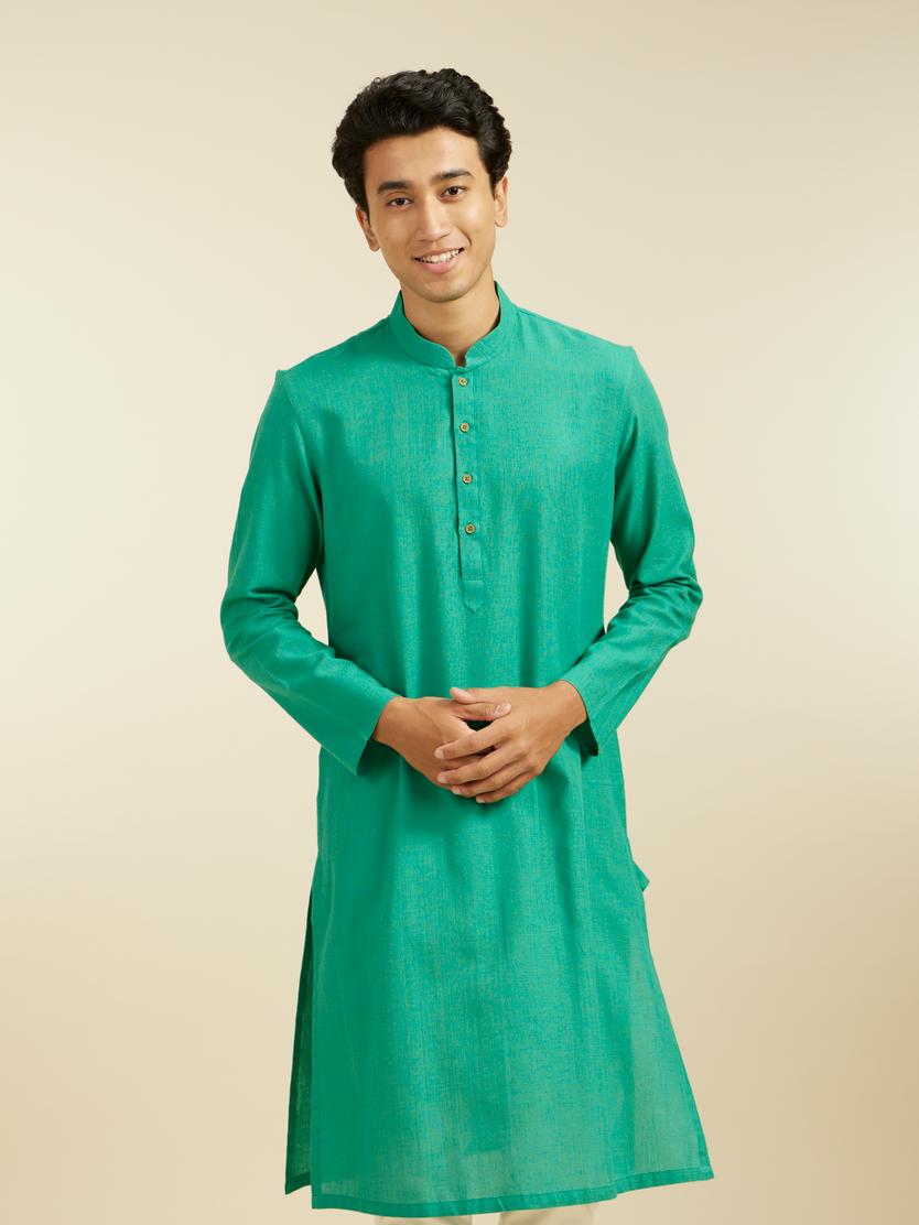 Diwas Men Teal Green Plain Classic Kurta