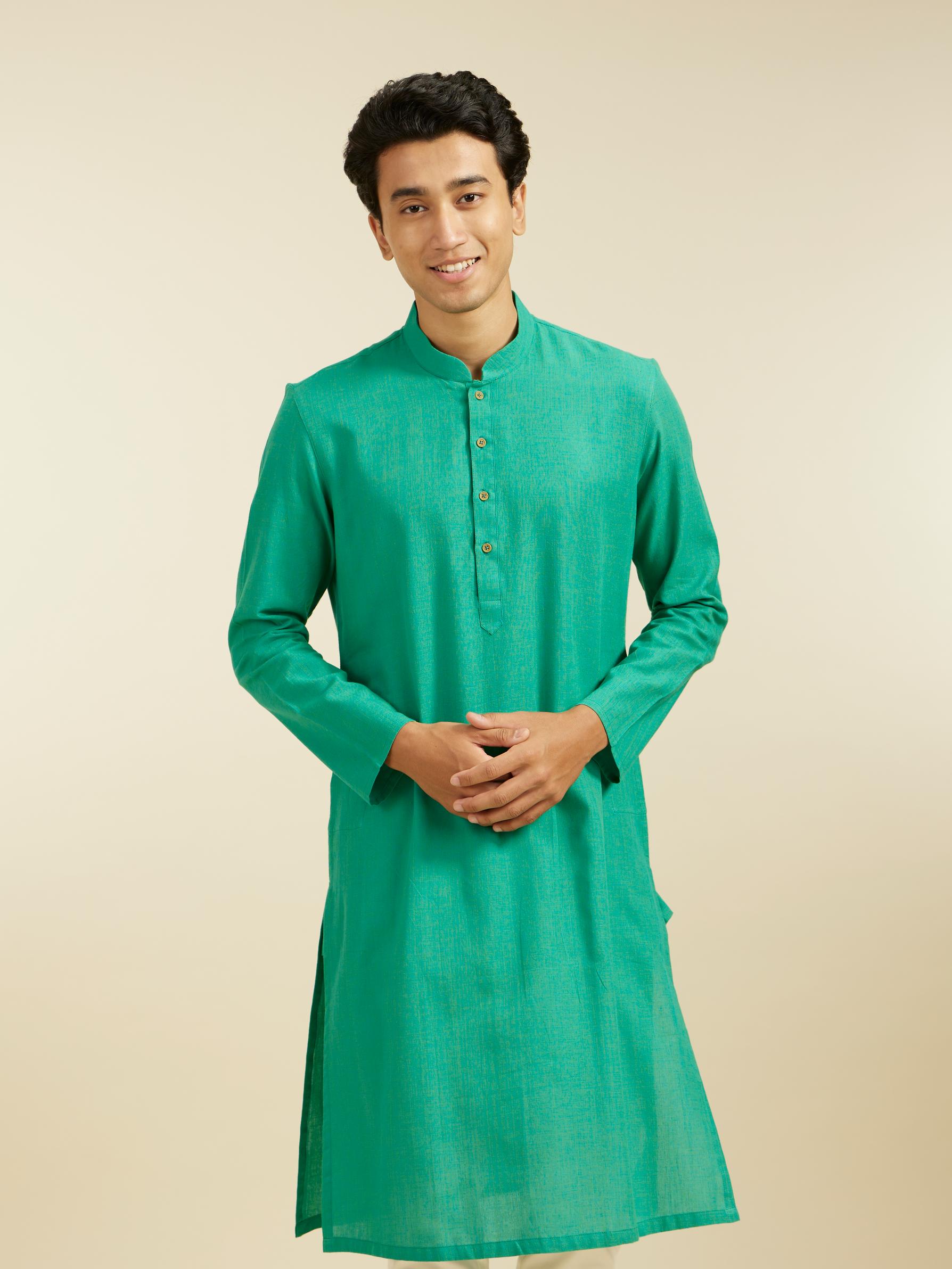 Diwas Men Teal Green Plain Classic Kurta