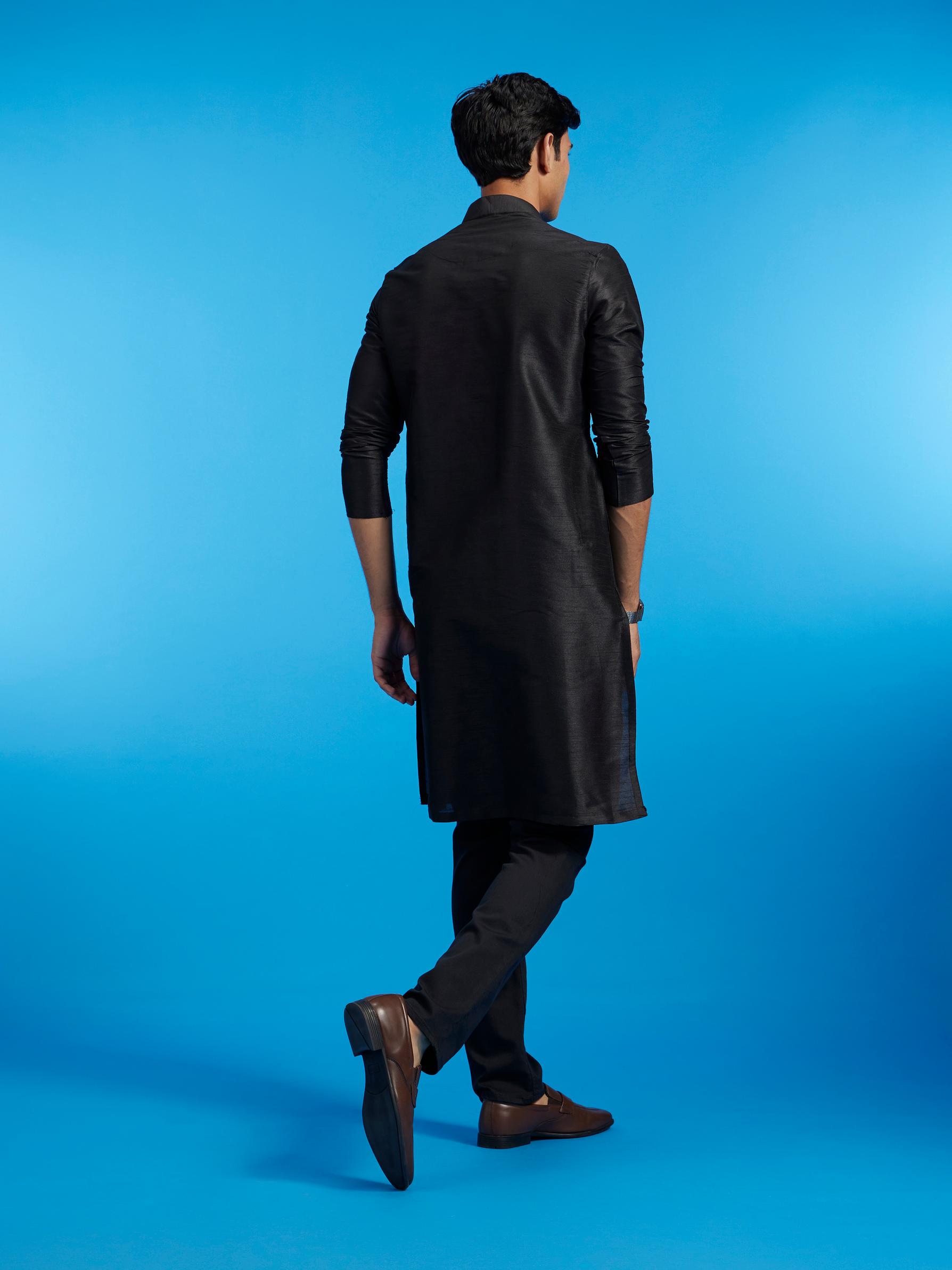 Diwas Men Midnight Black Plain Classic Kurta