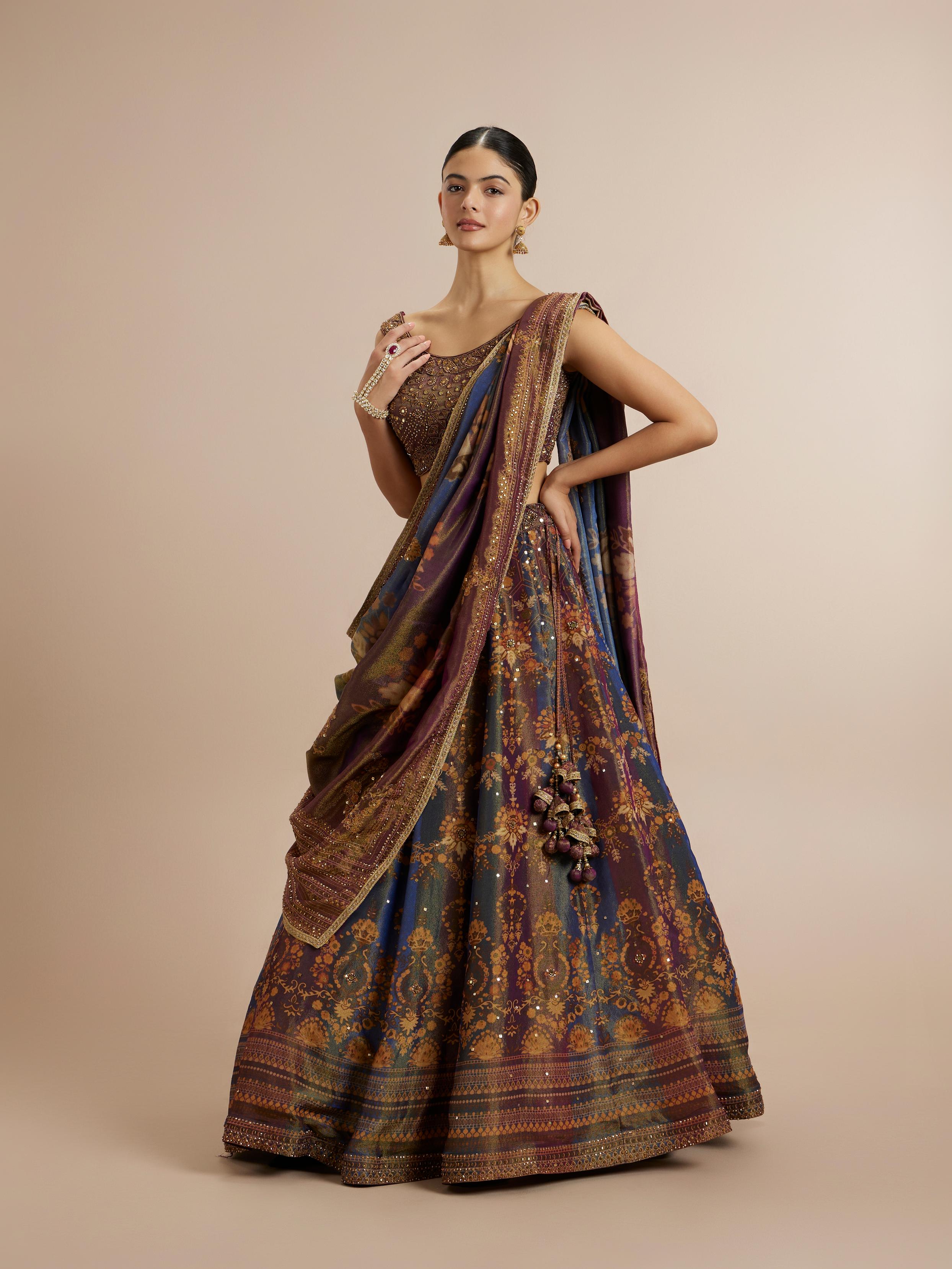 Twamev Women Glorious Brown Blended Silk Lehenga