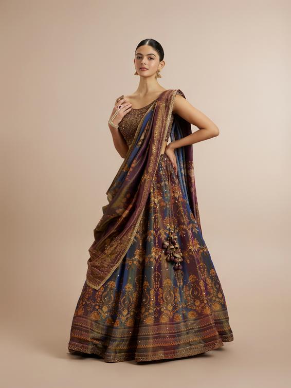 Twamev Women Glorious Brown Blended Silk Lehenga